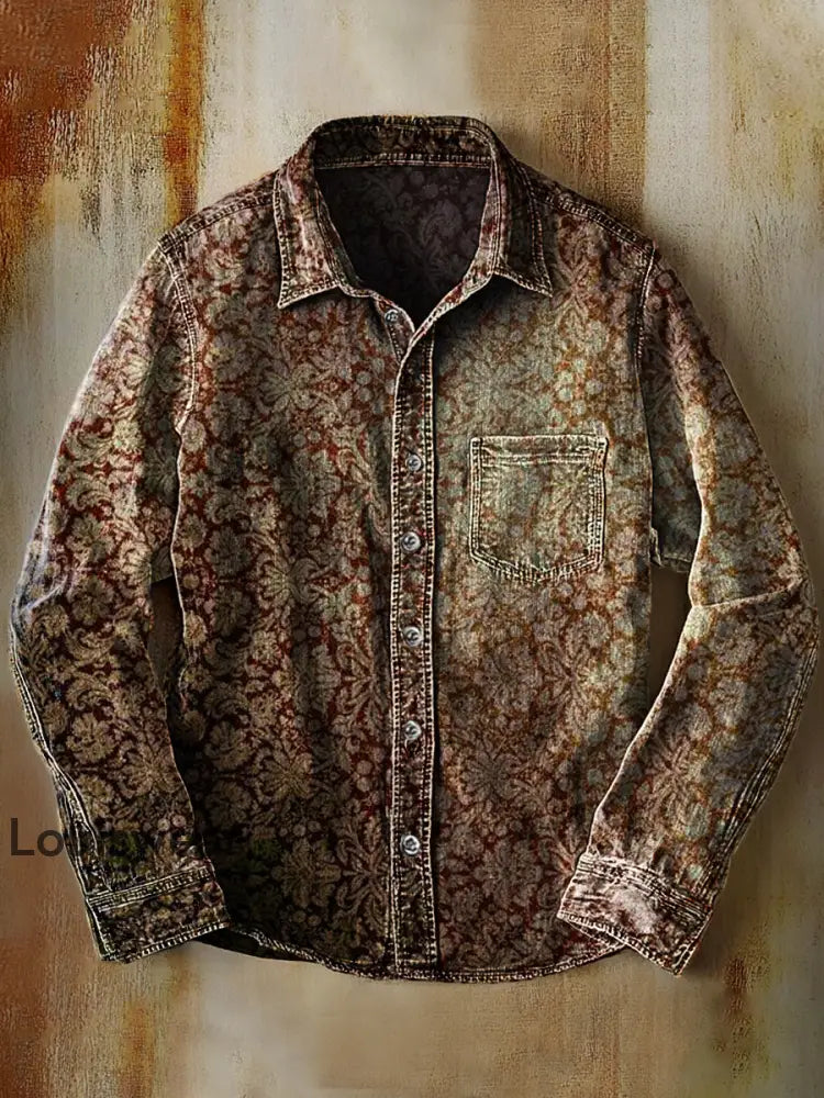 Unisex einfache Retro-Mode bunte Kunst Druck Revers Langarm Taschen hemd A / S