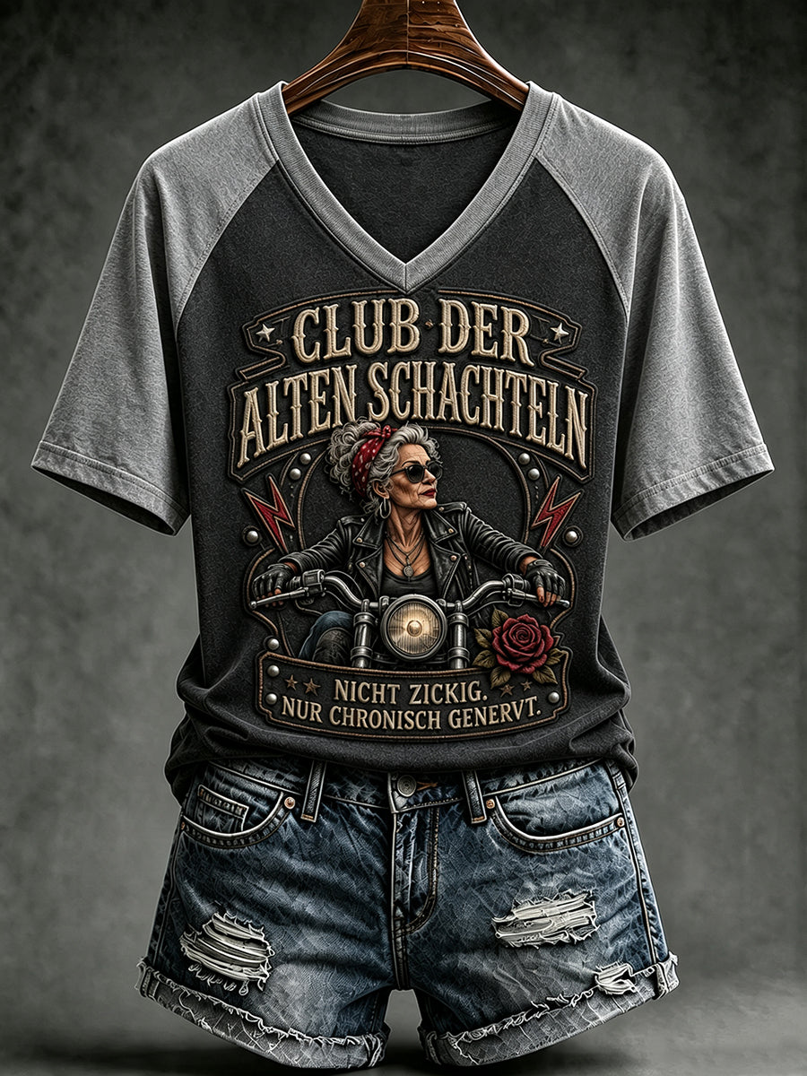 Frauen-T-Shirt mit witzigem Slogan-Print und V-Ausschnitt