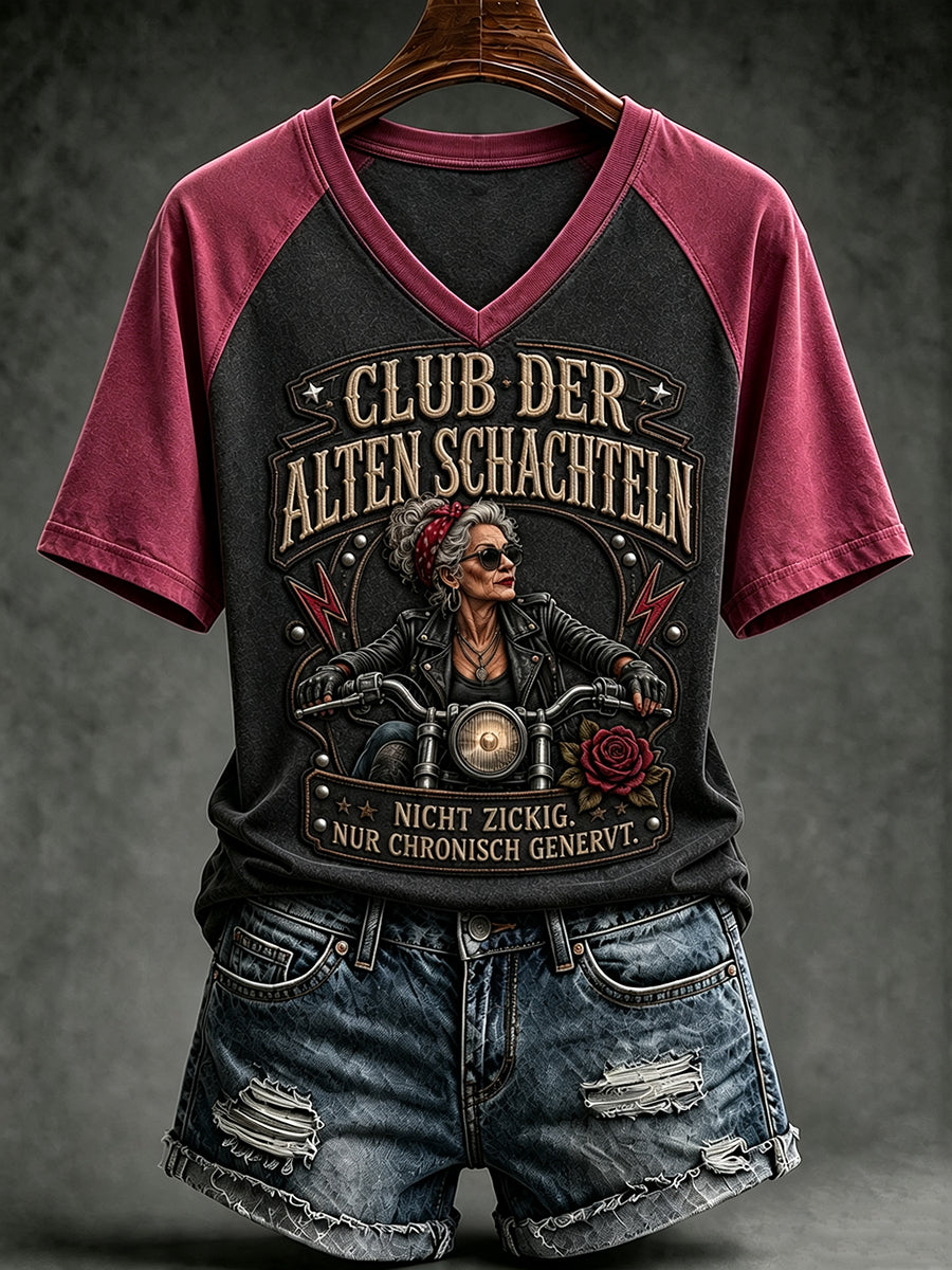 Frauen-T-Shirt mit witzigem Slogan-Print und V-Ausschnitt