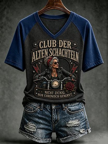 Frauen-T-Shirt mit witzigem Slogan-Print und V-Ausschnitt