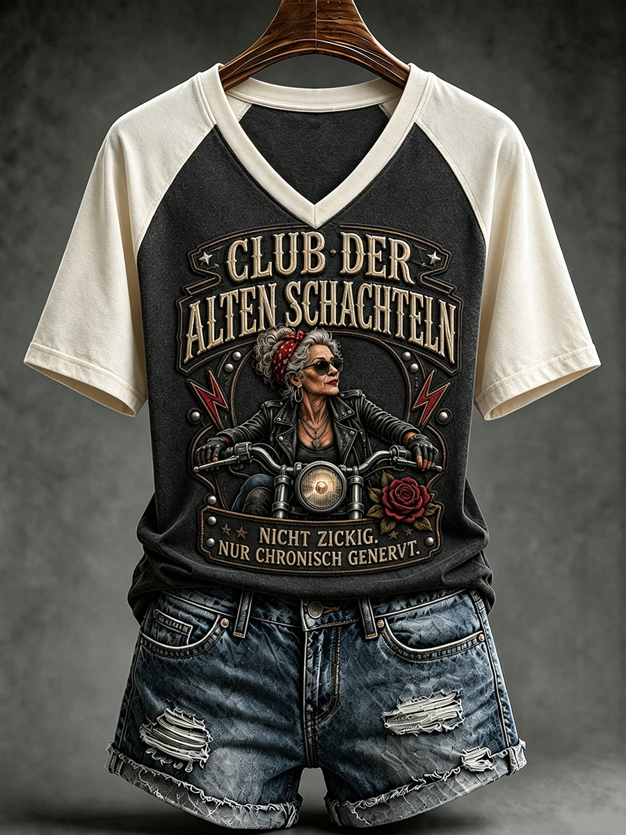 Frauen-T-Shirt mit witzigem Slogan-Print und V-Ausschnitt