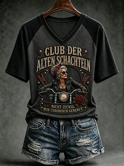 Frauen-T-Shirt mit witzigem Slogan-Print und V-Ausschnitt