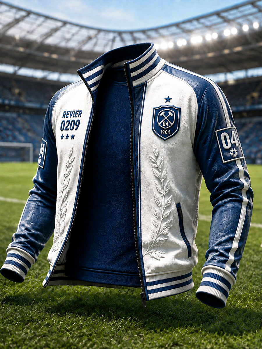 Herren-Bundesliga-Schalke-Fußballjacke mit Aufdruck, lässig, minimalistisch, mit Reißverschluss