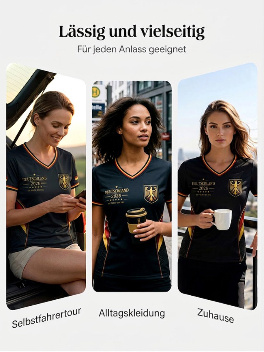 Damen-Fußballfan-T-Shirt mit Deutschland-Print und V-Ausschnitt
