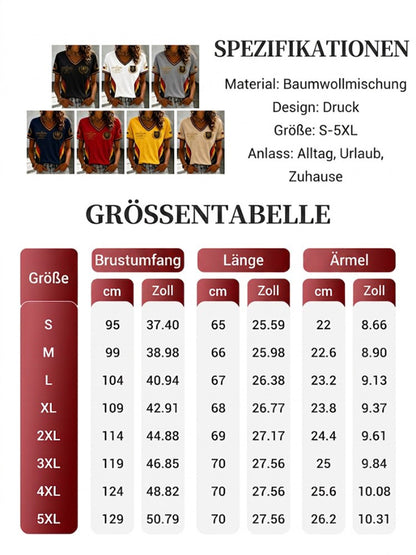Damen-Fußballfan-T-Shirt mit Deutschland-Print und V-Ausschnitt