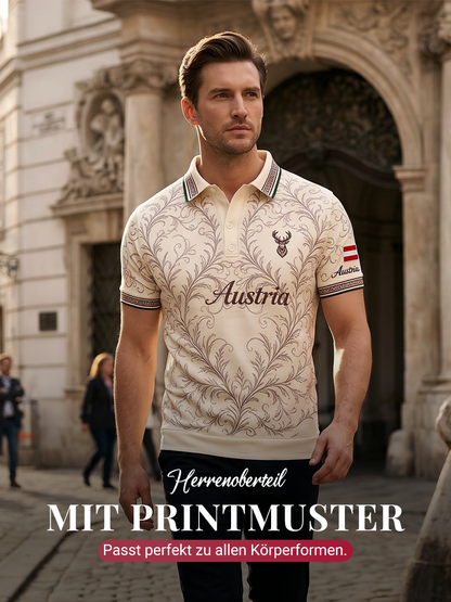 Herren-Poloshirt mit Stickerei im Ethno-Stil und Print-Elementen