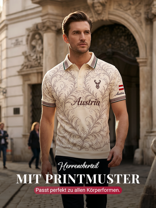 Herren-Poloshirt mit Stickerei im Ethno-Stil und Print-Elementen