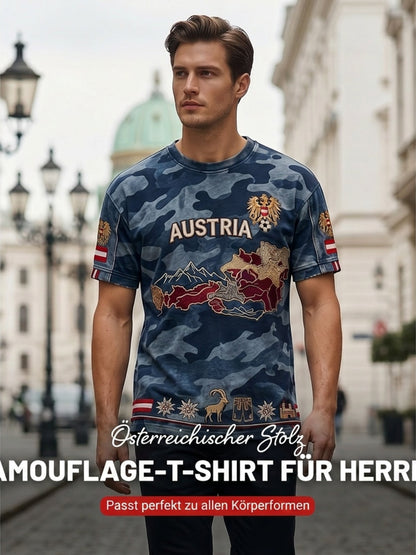 Vintage österreichisches Adler-Camo-Karten-Lässig-T-Shirt