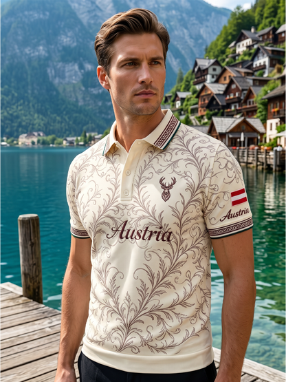 Herren-Poloshirt mit Stickerei im Ethno-Stil und Print-Elementen