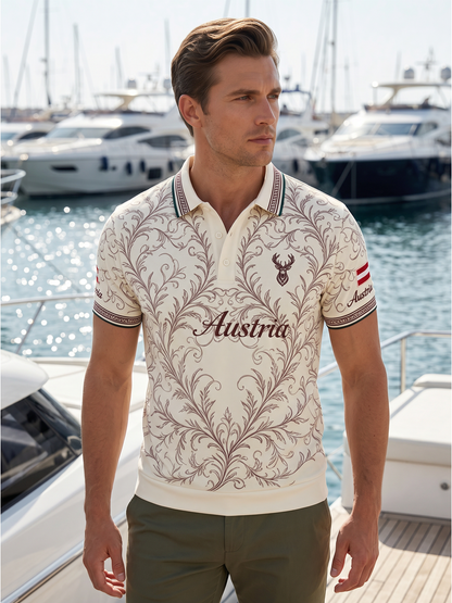 Herren-Poloshirt mit Stickerei im Ethno-Stil und Print-Elementen
