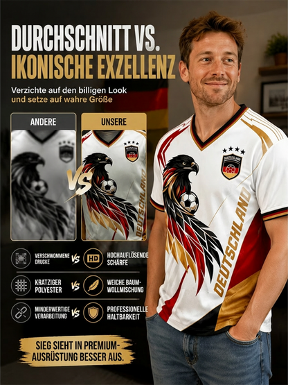 Herren-Fußballfan-T-Shirt aus Deutschland mit V-Ausschnitt und Print
