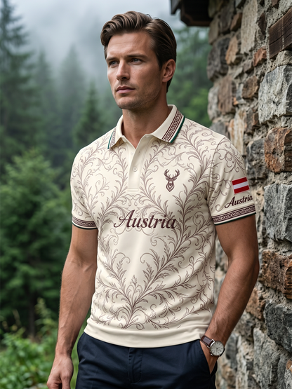 Herren-Poloshirt mit Stickerei im Ethno-Stil und Print-Elementen