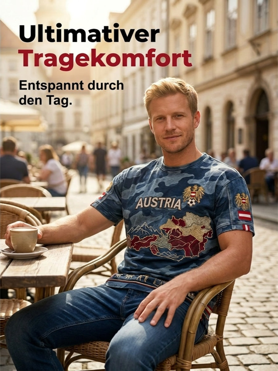 Vintage österreichisches Adler-Camo-Karten-Lässig-T-Shirt