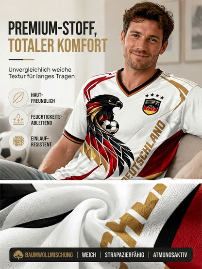 Herren-Fußballfan-T-Shirt aus Deutschland mit V-Ausschnitt und Print