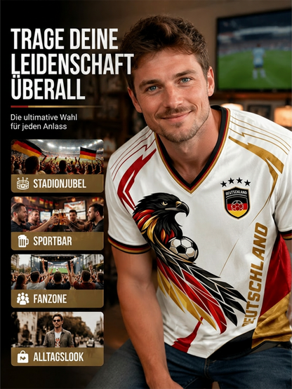 Herren-Fußballfan-T-Shirt aus Deutschland mit V-Ausschnitt und Print