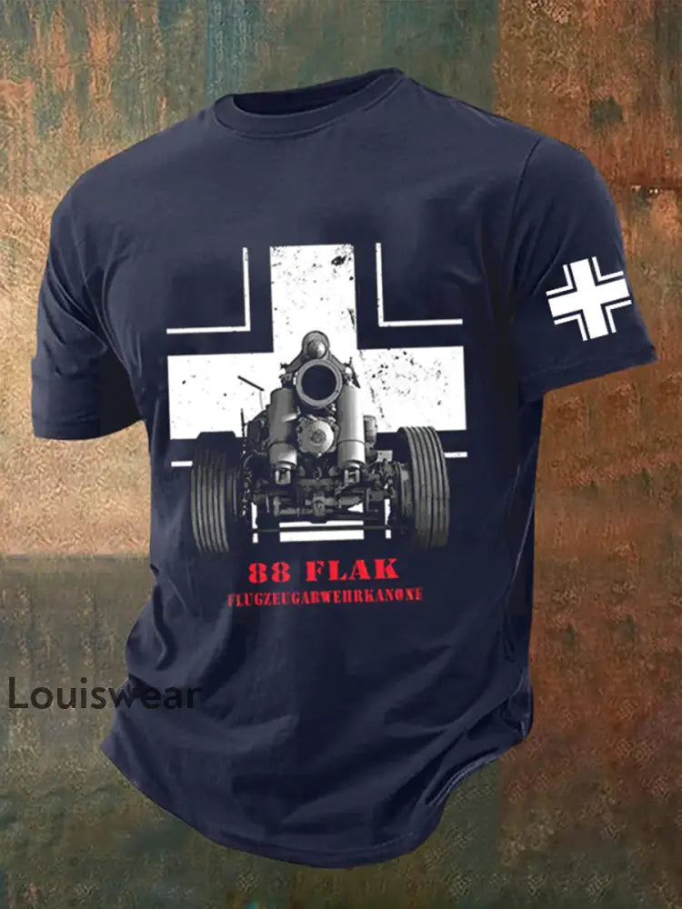 88 Flak bedrucktes Kurzarm-T-Shirt für Männer Blau / S
