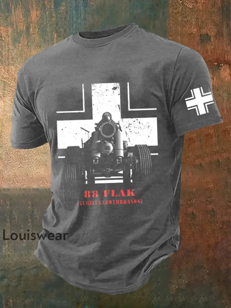 88 Flak bedrucktes Kurzarm-T-Shirt für Männer Hellgrau / S