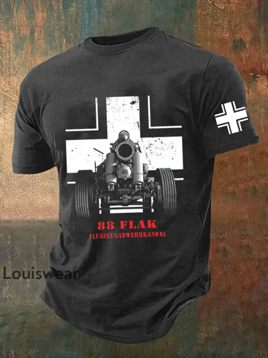 88 Flak bedrucktes Kurzarm-T-Shirt für Männer Schwarz / S