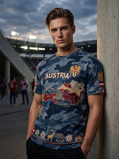 Vintage österreichisches Adler-Camo-Karten-Lässig-T-Shirt