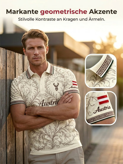 Herren-Poloshirt mit Stickerei im Ethno-Stil und Print-Elementen