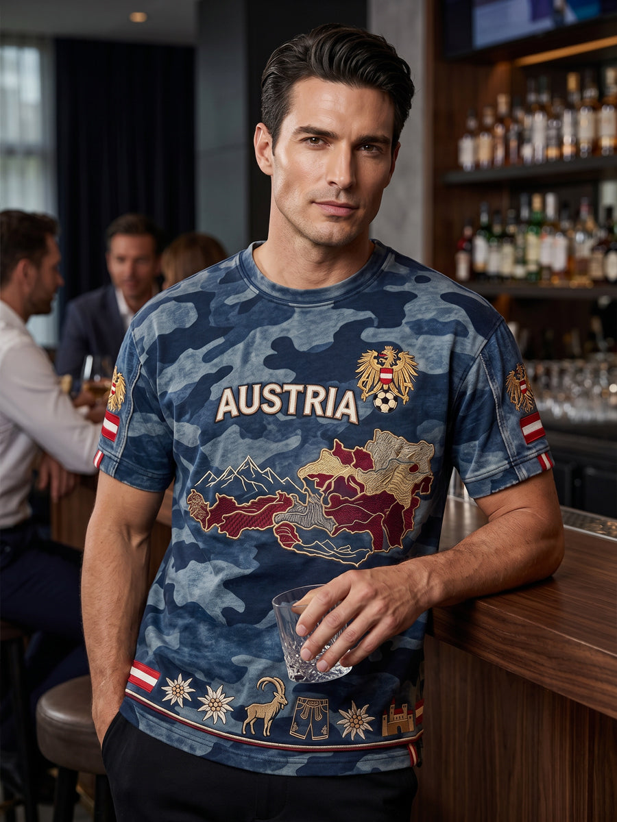 Vintage österreichisches Adler-Camo-Karten-Lässig-T-Shirt