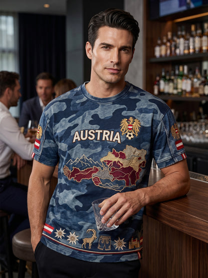 Vintage österreichisches Adler-Camo-Karten-Lässig-T-Shirt