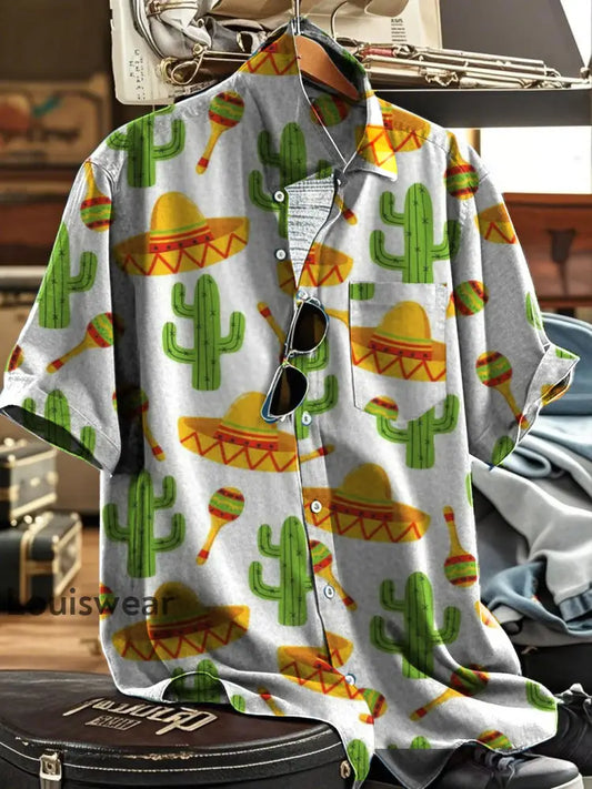 Bedrucktes Hemd für Männer mit mexikanischem Festival Viva Cinco De Mayo Weiß / S
