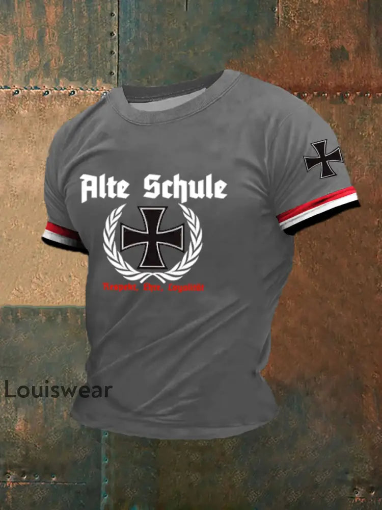 Bedrucktes Kurzarm-T-Shirt für Männer Alte Schule Grau / S