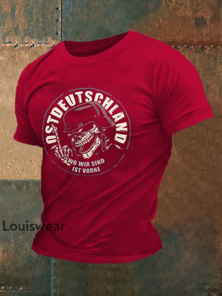 Bedrucktes Kurzarm-T-Shirt für Männer in Ost deutschland Tiefrot / S