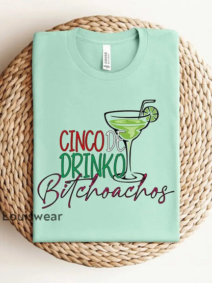 Damen Cinco De Drinko Bitch achos bedrucktes Kurzarm T-Shirt mit V-Ausschnitt Hellgrün / S