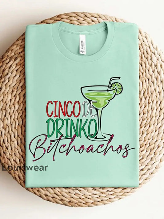 Damen Cinco De Drinko Bitch achos bedrucktes Kurzarm T-Shirt mit V-Ausschnitt Hellgrün / S