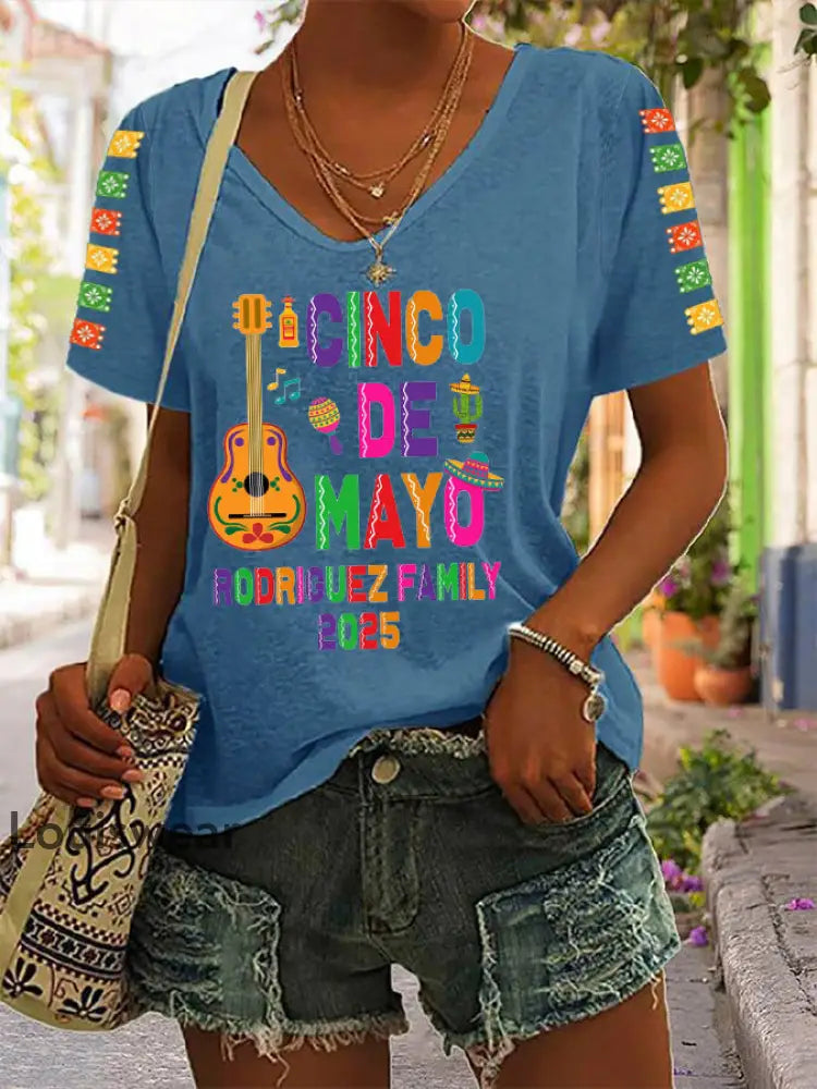 Damen Cinco De Mayo 2025 Casual T-Shirt Blau / S