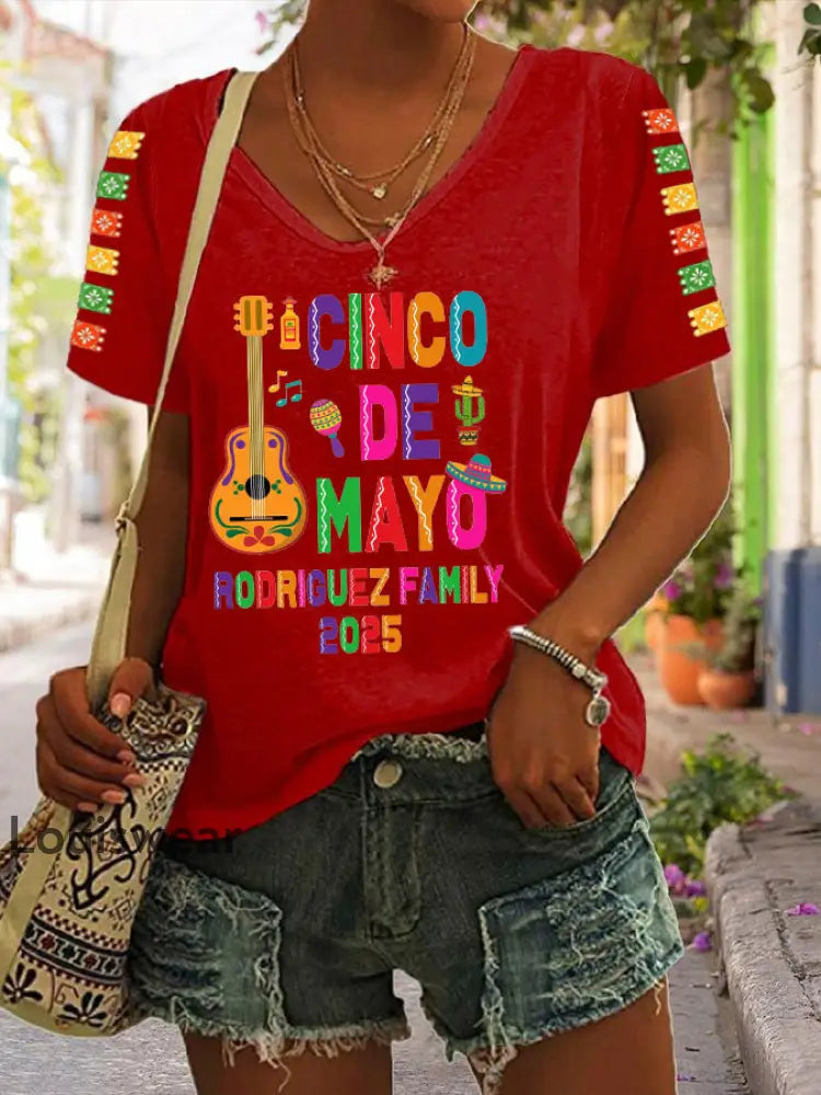 Damen Cinco De Mayo 2025 Casual T-Shirt Rot / S