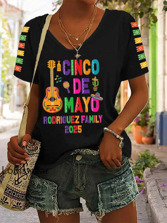 Damen Cinco De Mayo 2025 Casual T-Shirt Schwarz / S