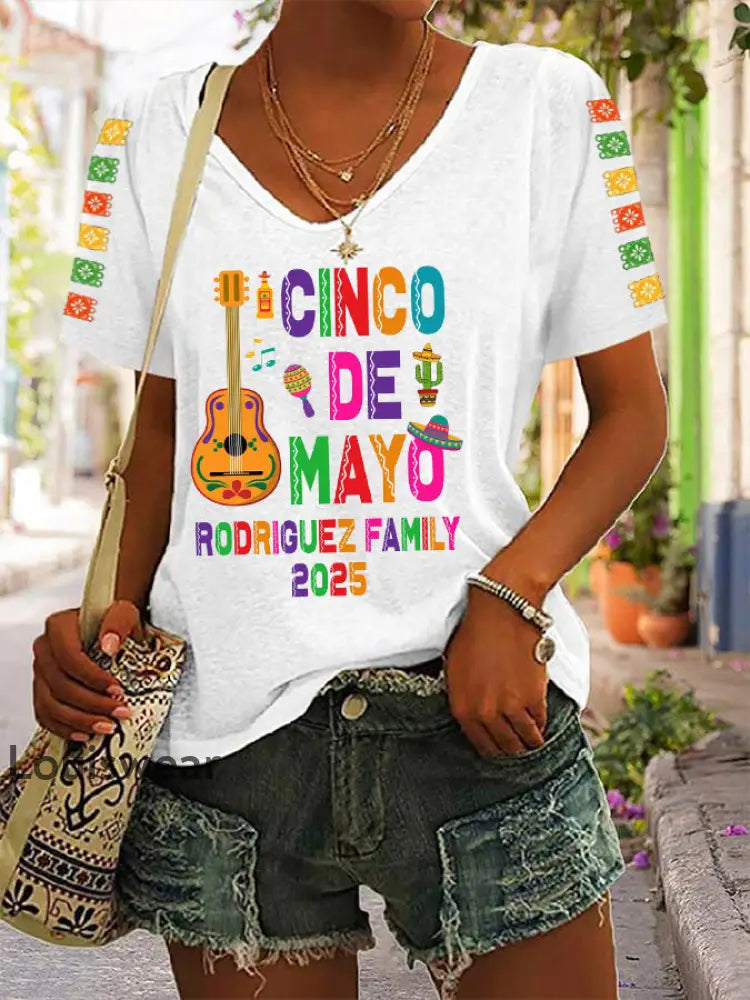 Damen Cinco De Mayo 2025 Casual T-Shirt Weiß / S