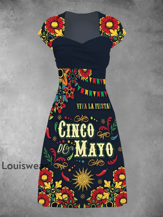 Damen Cinco De Mayo Print Kleid Marineblau / S