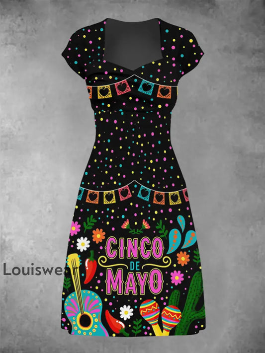 Damen Cinco De Mayo Print Kleid Schwarz / S