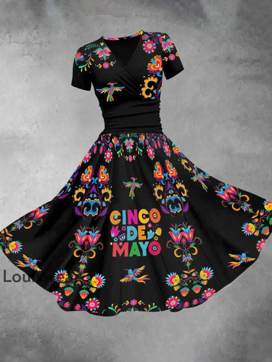 Damen Cinco De Mayo Print Kleid Schwarz / S