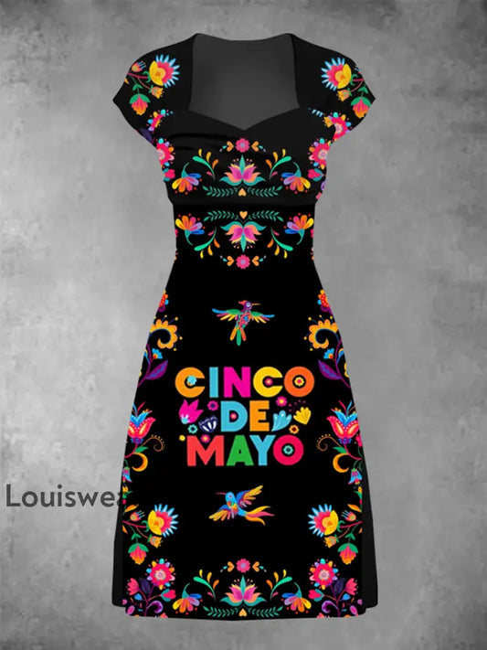 Damen Cinco De Mayo Print Kleid Schwarz / S