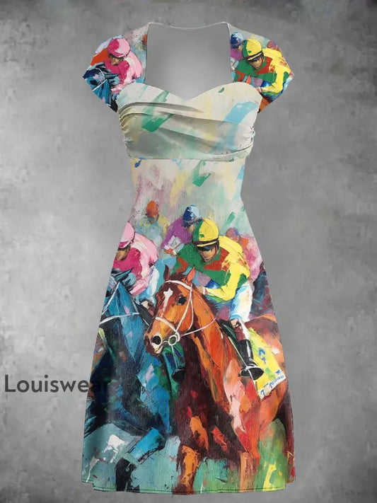 Damen Derby Horse Print Freizeit kleid als bild / S