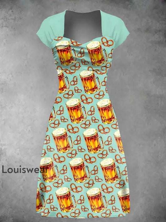 Damen Deutscher Biertag Druck Kleid Blau-Grün / S