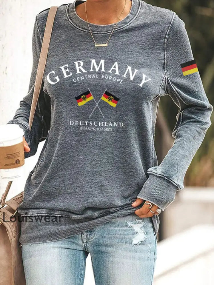 Damen Deutschland bedrucktes langärmliges Sweatshirt Grau / S