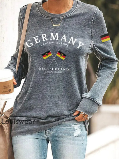 Damen Deutschland bedrucktes langärmliges Sweatshirt Grau / S