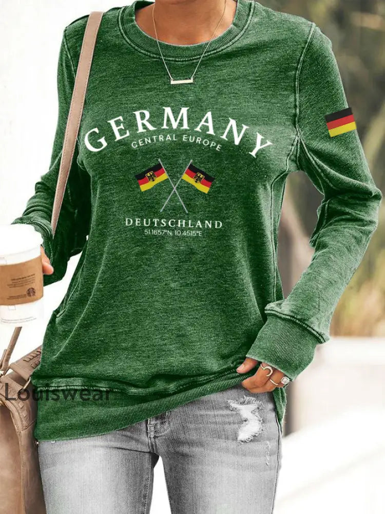 Damen Deutschland bedrucktes langärmliges Sweatshirt Grün / S