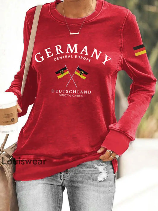 Damen Deutschland bedrucktes langärmliges Sweatshirt Rot / S