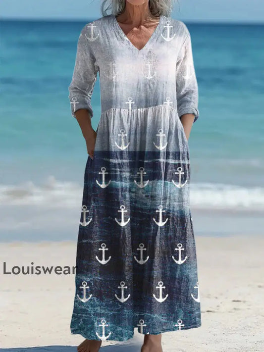Damen-Feiertags-Anker-Print-Kleid als bild / S