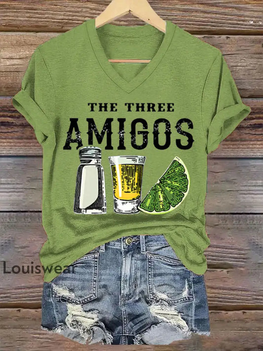 Damen lustig Die drei Amigos Cinco De Mayo Casual V-Ausschnitt T-Shirt Grün / S