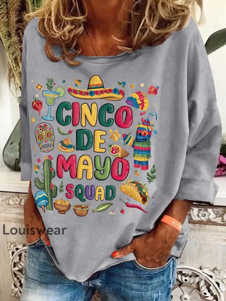 Damen Mexiko Cinco De Mayo Blumen kunst bedrucktes Top Grau / S