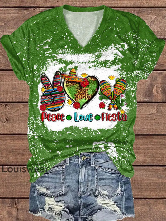 Damen Mexiko Cinco De Mayo Blumen kunst bedrucktes Top Grün / S
