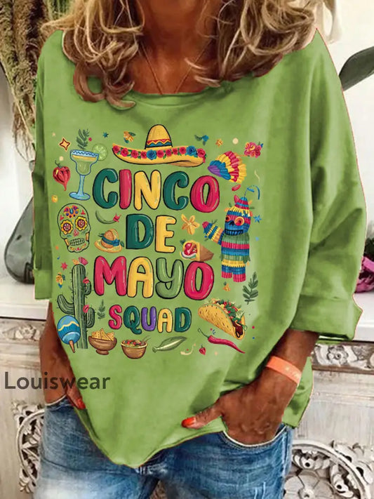 Damen Mexiko Cinco De Mayo Blumen kunst bedrucktes Top Grün / S